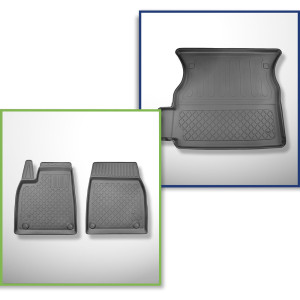 Completo di tappetini e tappetino per bagagliaio TPE per: Tesla Model X 01.2021-.... (SUV) - 6/7 posti; dietro la 2a fila di sedili (sedili 3a fila a