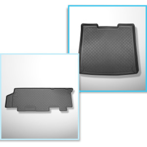 Completo di tappetini e tappetino per bagagliaio TPE per: Volkswagen Caravelle T6, T6.1 06.2015-2024 (Van) - interasse lungo; dietro la 3a fila di se