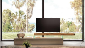 Lago TV Board 0509 C - Sideboard aus Glas und Wildwood Holz