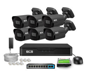 Zestaw do monitoringu 6x BCS-P-TIP25FSR4-AI2-G 5Mpx, IR 40m, DORI, WDR, AI, BCS
