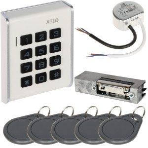 Zestaw kontroli dostępu ATLO-KRM-103, zasilacz, elektrozaczep, karty dostępu