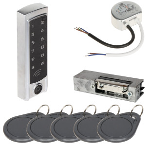 Zestaw kontroli dostępu ATLO-KRM-823, zasilacz, elektrozaczep, karty dostępu