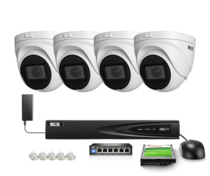 Zestaw do monitoringu 4x BCS-V-EIP45VSR3, 5Mpx, IR 30m, Detekcja ruchu BCS