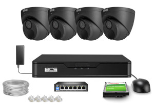 Zestaw do monitoringu 4x BCS-P-EIP28FWR3-AI2-G 8Mpx IR  30m WDR Funkcje inteligentne