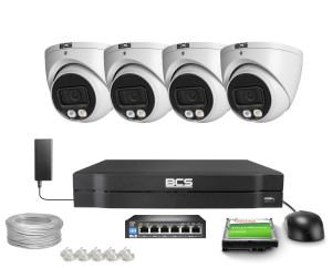 Zestaw do monitoringu 4x BCS-L-EIP15FCR3L3-AI1 5Mpx IR  30m + White Light WDR Funkcje inteligentne