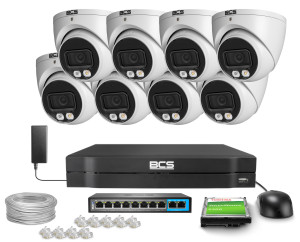 Zestaw do monitoringu 8x BCS-L-EIP15FCR3L3-AI1 5Mpx IR  30m + White Light WDR Funkcje inteligentne
