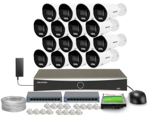 Zestaw do monitoringu 16x DS-2CD2083G2-LI2U, DS-7616NXI-K1(D) Smart Hybrid Light AcuSense 8Mpx 4K UHD IR 40 m Audio Hikvision