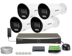 Zestaw do monitoringu 4x DS-2CD2083G2-LI2U, DS-7604NXI-K1(D) Smart Hybrid Light AcuSense 8Mpx 4K UHD IR 40 m Audio Hikvision