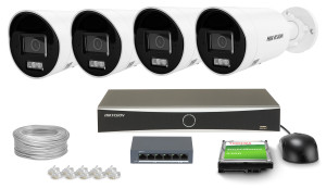 Zestaw do monitoringu 4x DS-2CD2063G2-LI2U, DS-7604NXI-K1(D) 6Mpx, IR 40m, Smart Hybrid Light,  AcuSense Hikvision