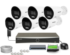 Zestaw do monitoringu 6x DS-2CD2083G2-LI2U, DS-7608NXI-K1(D) Smart Hybrid Light AcuSense 8Mpx 4K UHD IR 40 m Audio Hikvision