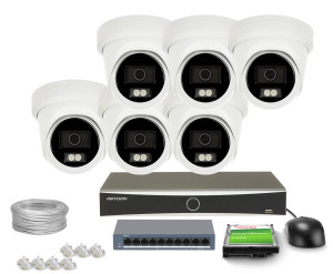Zestaw do monitoringu 6x DS-2CD2383G2-LI2U, DS-7608NXI-K1(D) Smart Hybrid Light AcuSense 8Mpx 4K UHD IR 40 m Audio Hikvision