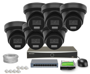 Zestaw do monitoringu 6x DS-2CD2383G2-LI2U Black, DS-7608NXI-K1(D) Smart Hybrid Light AcuSense 8Mpx 4K UHD IR 40 m Audio Hikvision