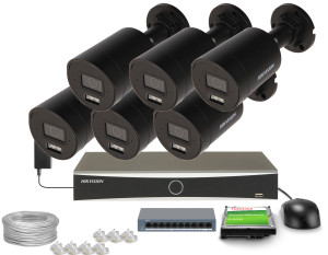 Zestaw do monitoringu 6x DS-2CD2083G2-LI2U Black, DS-7608NXI-K1(D) Smart Hybrid Light AcuSense 8Mpx 4K UHD IR 40 m Audio Hikvision