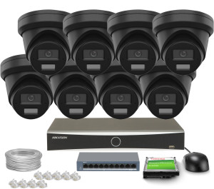 Zestaw do monitoringu 8x DS-2CD2383G2-LI2U Black, DS-7608NXI-K1(D) Smart Hybrid Light AcuSense 8Mpx 4K UHD IR 40 m Audio Hikvision
