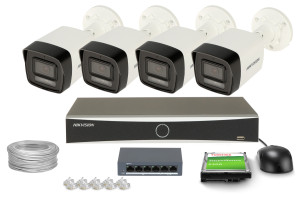 Zestaw do monitoringu 4x DS-2CD1043G2-LIU, DS-7604NXI-K1(D) 4 Mpx 2.8mm, IR 30m Smart Hybrid Light Inteligentna detekcja Hikvision