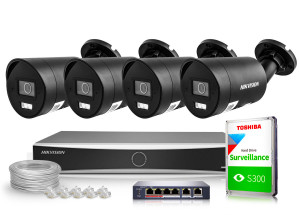 Zestaw do monitoringu 4x DS-2CD2083G2-LI2U Black, DS-7604NXI-K1(D) Smart Hybrid Light AcuSense 8Mpx 4K UHD IR 40 m Audio Hikvision