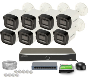 Zestaw do monitoringu 8x DS-2CD1043G2-LIU, DS-7608NXI-K1(D) 4 Mpx 2.8mm, IR 30m Smart Hybrid Light Inteligentna detekcja Hikvision