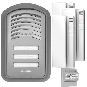 Zestaw domofonowy ELFON KEN-3 Srebrny, 3x Unifon A-U1 Biały, Zasilacz EWD-10