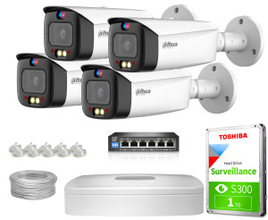 Zestaw do monitoringu IP Dahua 4x IPC-HFW3549T1-AS-PV-0280B-S4 5Mpx AI H.265+ SMD 4.0 AI SSA Full Color TiOC