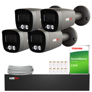 Zestaw do monitoringu KEEYO 4x  LV-V-IP8M40TF-DL-G 8Mpx, hybrydowe doświetlenie IR/LED