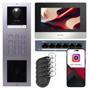 Wideodomofon IP Hikvision 1x monitor DS-KH6320-WTE1, natynkowy, panel, klawiatura, czytnik