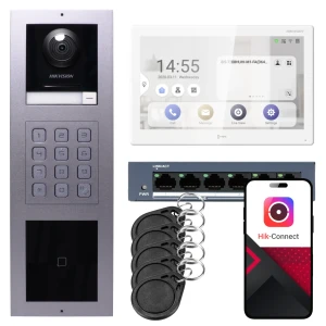 Wideodomofon IP Hikvision 1x monitor DS-KH9510-WTE1(B), podtynkowy, panel, klawiatura, czytnik