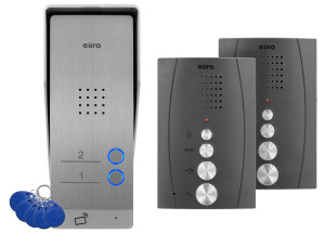 Domofon EURA ADP-62A3 - grafitowy, dwurodzinny, głośnomówiący, obsługa 2 wejść, czytnik RFID