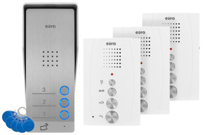 Domofon EURA ADP-63A3 - biały, trójrodzinny, głośnomówiący, obsługa 2 wejść, czytnik RFID