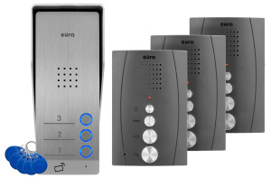 Domofon EURA ADP-63A3 - grafitowy, trójrodzinny, głośnomówiący, obsługa 2 wejść, czytnik RFID