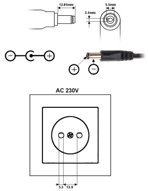 Zasilacz impulsowy 12V/1A/5.5*P100