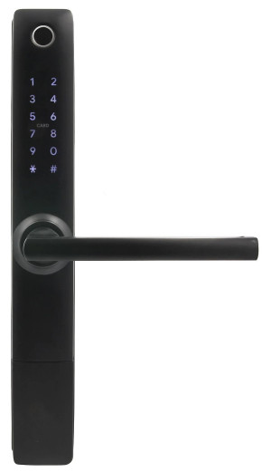 Klamka z kontrolerem dostępu EURA ELH-20H4 - czarna, szyfrator, czytnik Mifare 13,56 MHz, czytnik biometryczny, IP55, App TTLock/ TTHotel