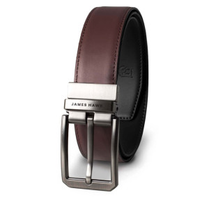 Męski garniturowy skórzany pasek dwustronny wąski cienki elegancki do garnituru naturalna skóra 2,8 cm czarny/brązowy | Smart Belt