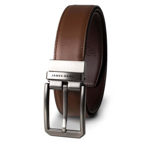 Męski garniturowy skórzany pasek dwustronny wąski cienki elegancki do garnituru naturalna skóra 2,8 cm brązowy/jasnobrązowy | Smart Belt