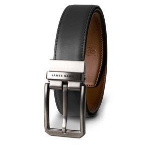 Męski garniturowy skórzany pasek dwustronny wąski cienki elegancki do garnituru naturalna skóra 2,8 cm czarny/jasnobrązowy | Smart Belt