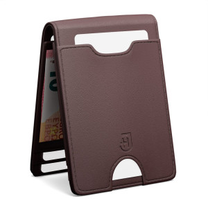 Męski brązowy portfel slim z RFID na karty i monety z naturalnej skóry z gumką na banknoty | Smart Wallet