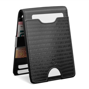 Męski carbonowy portfel slim z RFID na karty i monety z naturalnej skóry z klipsem na banknoty | Smart Wallet
