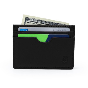 Męski skórzany elegancki portfel slim etui na karty wizytówki naturalna skóra czarny | Cardholder