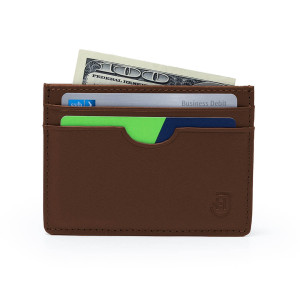 Męski skórzany elegancki portfel slim etui na karty wizytówki naturalna skóra jasnobrązowy | Cardholder