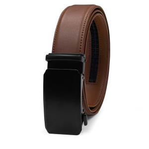 Męski skórzany pasek z automatyczną klamrą elegancki do spodni naturalna skóra uniwersalny rozmiar jasnobrązowy | Automatic Belt
