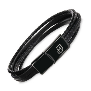 Bransoletka męska 5-częściowa skórzana pleciona z metalowym zapięciem z logo elegancka czarna S | String Bracelet