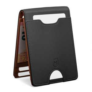 Męski czarny portfel slim z RFID na karty i monety z naturalnej skóry z gumką na banknoty | Smart Wallet