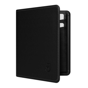 Męski klasyczny elegancki portfel bifold pionowy z magnesowym zamknięciem ze skóry naturalnej z RFID miejscem karty banknoty czarny | Card Wallet