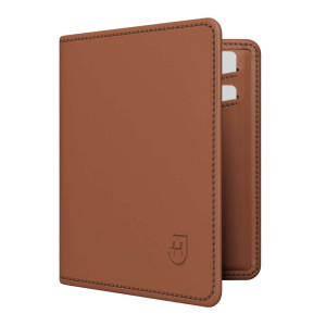 Męski klasyczny elegancki portfel bifold pionowy z magnesowym zamknięciem ze skóry naturalnej z RFID miejscem karty banknoty jasnobrązowy | Card Wallet