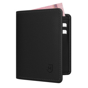 Męski klasyczny portfel bifold z magnesowym zamknięciem ze skóry naturalnej z RFID na banknoty karty bilon monety pionowy czarny | Classic Wallet
