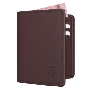 Męski klasyczny portfel bifold z magnesowym zamknięciem ze skóry naturalnej z RFID na banknoty karty bilon monety pionowy brązowy | Classic Wallet