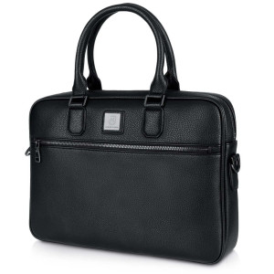 Elegancka torba na laptopa do 15.6″ z mocowaniem na walizkę skóra ekologiczna czarna | Briefcase