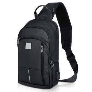 Praktyczna wodoodporna męska torba na przedmioty osobiste i tablet 2w1 do noszenia na klatce lub plecach regulowany pasek czarna | Sling Bag