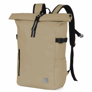 Praktyczny beżowy plecak typu
Rolltop zwijany na laptopa 14" wodoodporny z RFID mały beżowo-szary | Rolltop Backpack