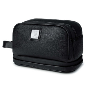 Duża kosmetyczka podróżna z magnetycznym zamknięciem i osobą kieszenią na szczoteczkę do zębów elegancka ze skóry ekologicznej czarna | Toiletry Kit