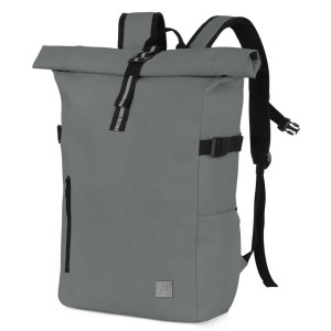 Praktyczny beżowy plecak typu Rolltop zwijany na laptopa 14" wodoodporny z RFID mały szary | Rolltop Backpack